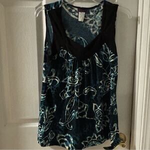 Agenda Black and Blue Floral Tank Top Y2K
